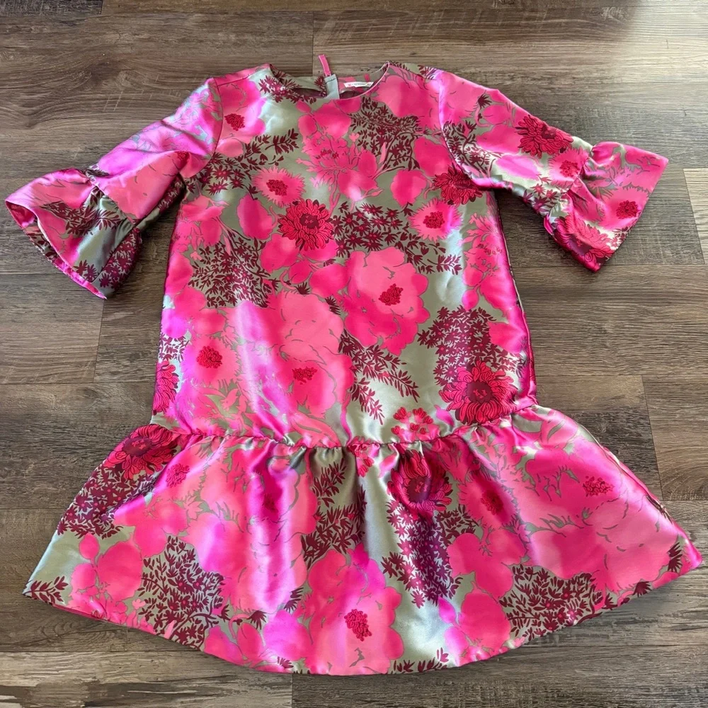 Crewcuts fancy floral satin ruffle sleeve dress 10